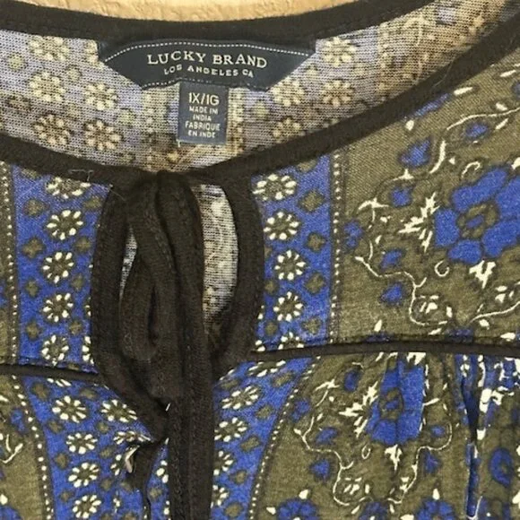 Lucky Linen Blend Peasant Top Blue‎ Green - Picture 3 of 5